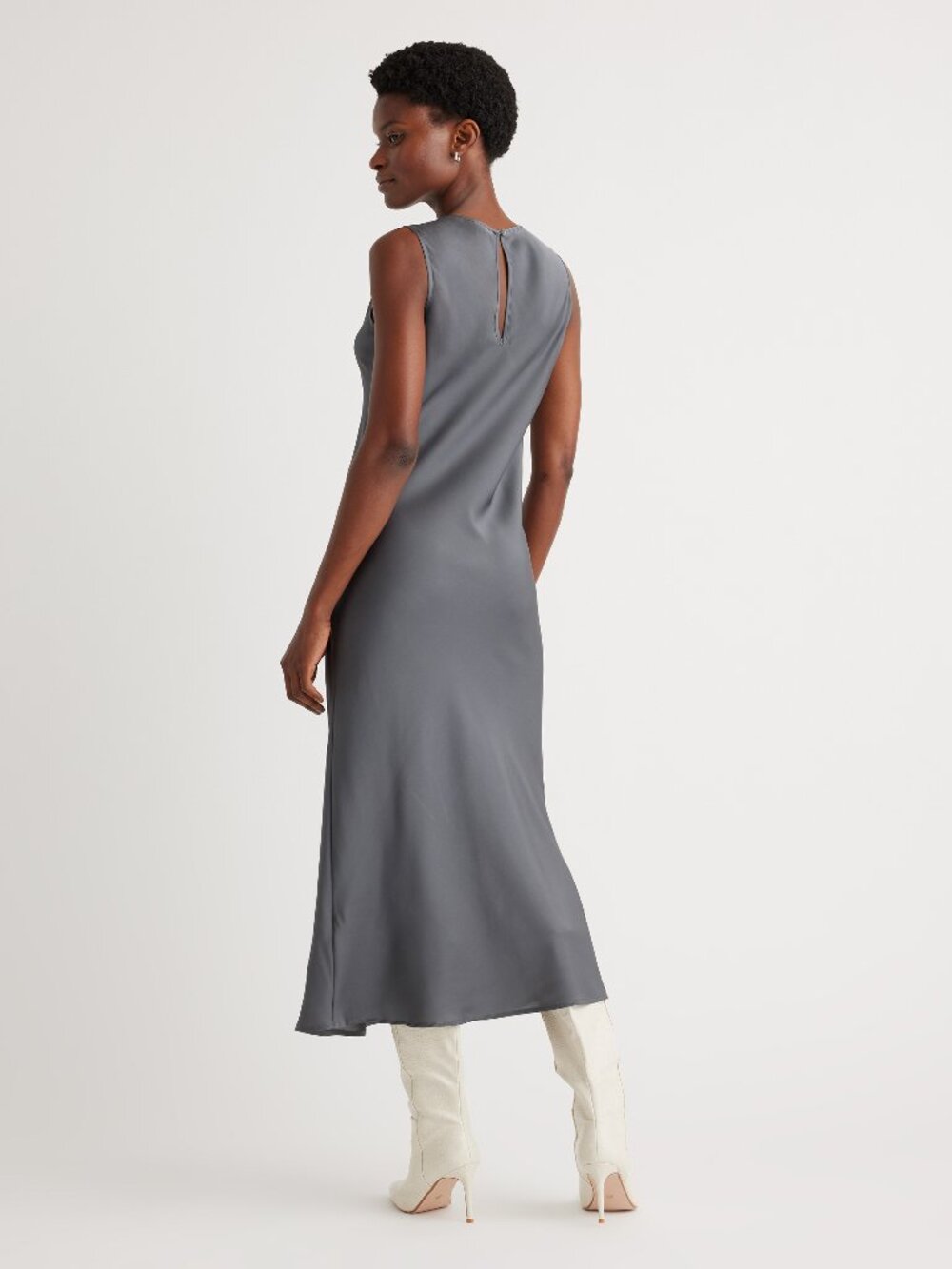Quince Washable Stretch Silk Tank Midi Dress Lava Smoke